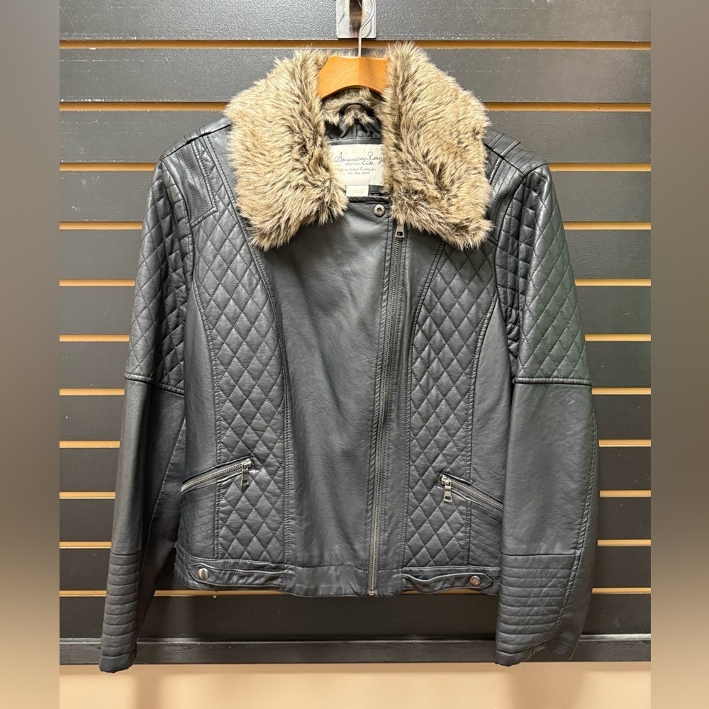 American Rag Faux Fur Collar Quilted Moto Jacket Black XL